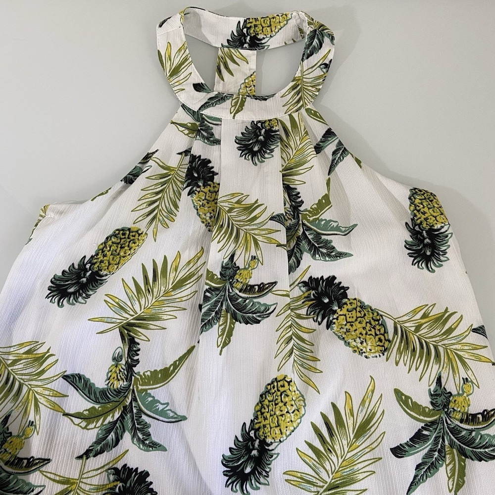 Loveriche Women's Tropical Pineapple Print‎ Halter Dress Size S Pockets NEW Flaw - Picture 3 of 9